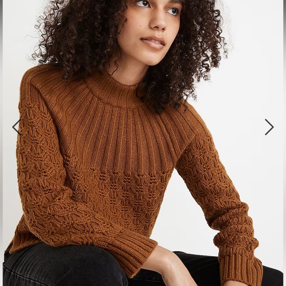 Madewell Pointelle Stitch-Mix Mockneck Sweater Woven Beautiful Interlock Sz S - Picture 2 of 9
